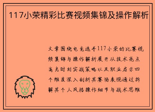 117小荣精彩比赛视频集锦及操作解析